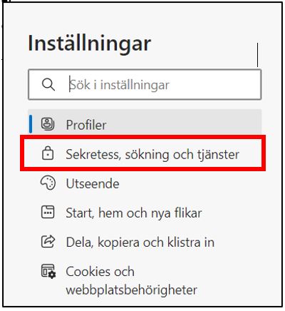 Sekrestees och sökningar Microsoft Edge