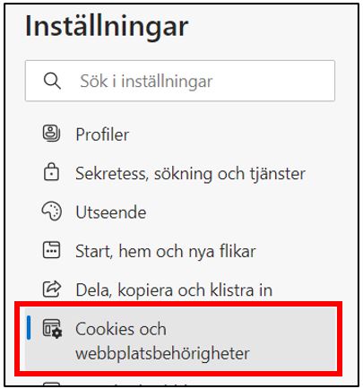 Inställningar Cookies och webbplatsbehörigheter